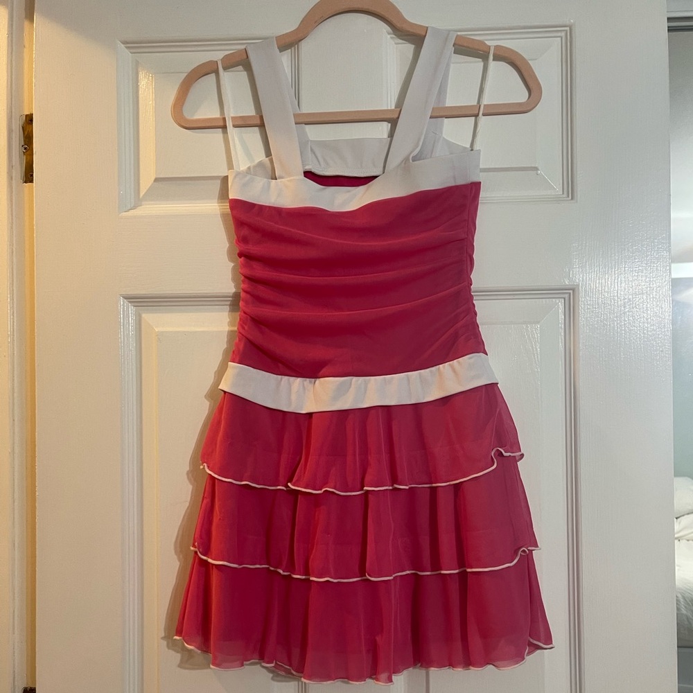 I.N. San Francisco Formal Hot Pink Dress White Straps & Bow Girls Size 10 π - Picture 13 of 16